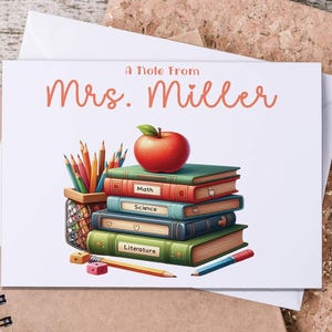 Personalized Note Cards With Book Stack, Teacher Stationary, Custom Notecards, Teacher Notes, Educator Gift, New Teacher Gift, NC6