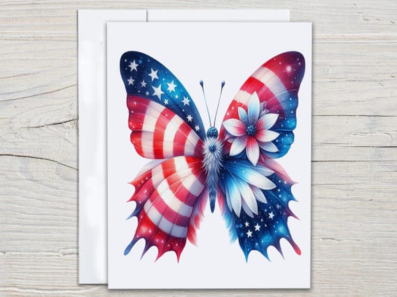 Cute Patriotic Butterfly Card Set, Fourth of July Cards, Snail Mail, Birthday Card Pack, Just Because Card, Greeting Cards, Everyday, EC131