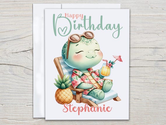 Personalized Turtle Birthday Card, Watercolor Turtle, Cute Bday Card, Turtle Greeting Card, Happy Bday Card, Bday Card For Her, BC152