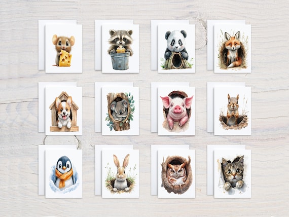 Cute Watercolor Animals Notecard Set, Assorted Cards, Card Assortment, Variety Pack, Greeting Cards Pack, Just Because, All Occasion, CS166