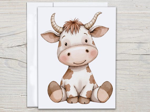 Watercolor Cow Notecards, Blank Notecard Set, Cute Cow Stationery, Cow Greeting Card, Birthday Card, Cow Card, Everyday, Just Because, EC293
