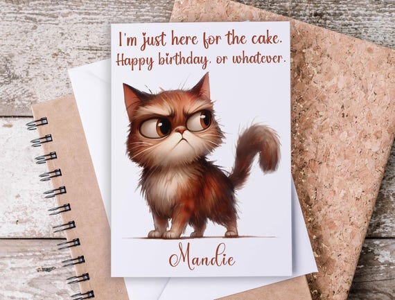 Personalized Funny Cat Birthday Card, Cat Puns, Snarky Birthday Card, Birthday Wishes, Birthday Joke, Crazy Cat Lady, Best Friend Bday, BC34