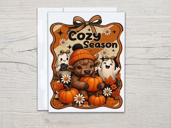 Cute Cow and Ghost Notecard Set, Cozy Season Stationary, Watercolor Halloween Greeting, Blank All Occasion Cards, Autumn Greeting Card, HN17