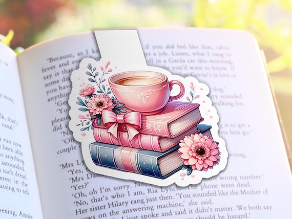Magnetic Bookmark with Books and Coffee, Page Saver, Holographic Bookmark, Magnet Bookmark, Book Lover Present, Bookstagram, MB20