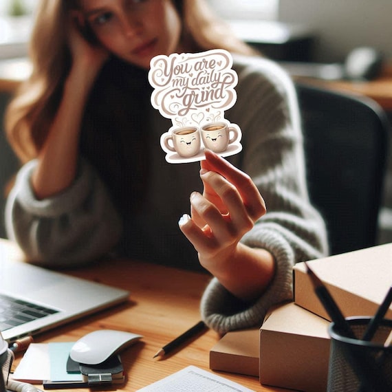 Kawaii Coffee Cup Stickers, Cute Planner Sticker, Personalize Name Decal, Book Sticker, Coffee Decal, Laptop Stickers, Tumbler Stickers