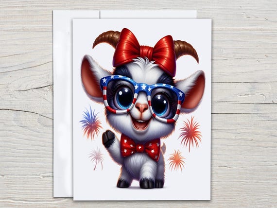 Patriotic Goat Notecards, Blank Notecard Set, Just Because Card, Everyday Cards, Fourth of July Cards, Snail Mail, Memorial Day, EC364
