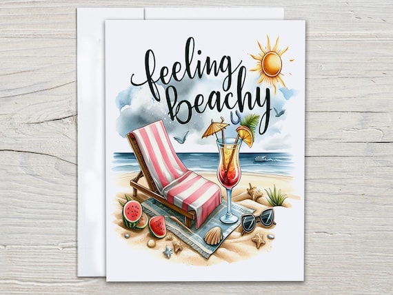 Watercolor Beach Notecard Set, Feeling Beachy, Everyday Cards, Snail Mail, Cute Stationary, Thank You Card Pack, All Occasion Cards, EC199