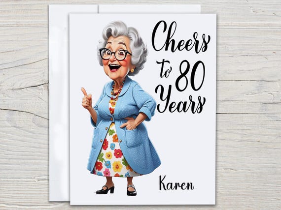 Personalized Bday Card, Cheers to 80 Years, 80th Birthday Card, Snarky Card for Her, Queen 80th Bday Gift, Funny Bday Card, BC233
