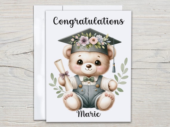 Personalized Graduation Card, Cute Teddy Bear Card, Congrats Grad Card, University Grad Card, Achievement Card, Congratulations, GR13