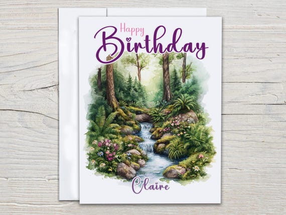Personalized Birthday Card, Watercolor River Scene, Simple Birthday Card, Wildlife Card, Happy Bday Card, Adventure Card, Wife, Bestie,BC255