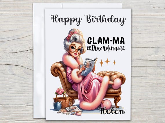 Personalized Glam-ma Extraordinare Card, Granny Birthday Card, Funny Grandma Card, Nan Birthday Card, Snarky Birthday Card, Mom Bday, BC197