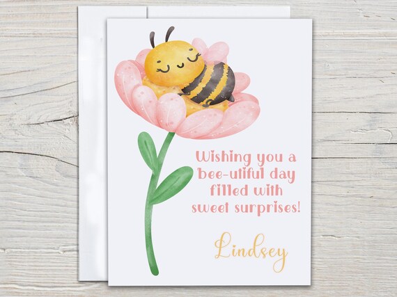 Personalized Bumble Bee Card, Punny Birthday Card, Bee-utiful Day Card, Happy Bday Card, Cute Bee, Bee Birthday Card,Granddaughter Card,BC97