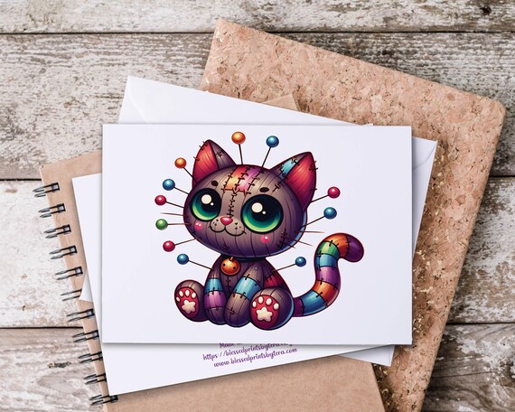 Voodoo Cat Notecards: Spooky Halloween Stationery Set