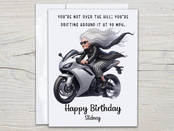 Personalized Over The Hill Motorcycle Bday Card, Happy Bday Card, Cute Bday Card, Bestie Birthday Card, Funny Bday Card, Rude Card, BC211