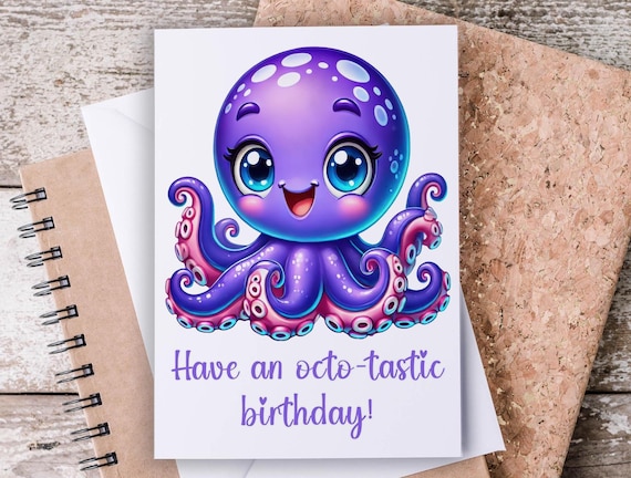 Cute Octopus Birthday Card, Octopus Cards, Fun Birthday Card, Bestie Birthday Card, Fourth Birthday Card, Ocean Birthday, BC15
