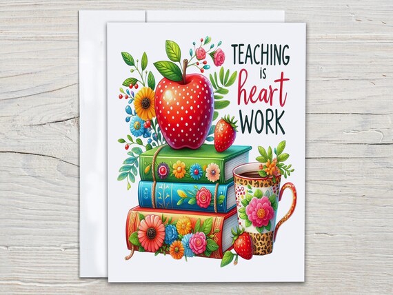Teaching Is Heart Work Notecards, Best Teacher Ever, Teacher Appreciation, Correspondence, Cute Stationary Set, Thank You Card, EC266
