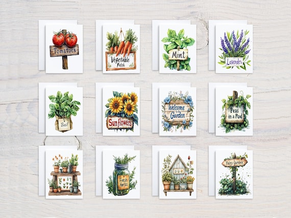 Garden Watercolor Notecards Set, Card Assortment, Variety Pack, All Occasion Cards, Gardening Stationary, Blank Notecards, Cute Card, CS230