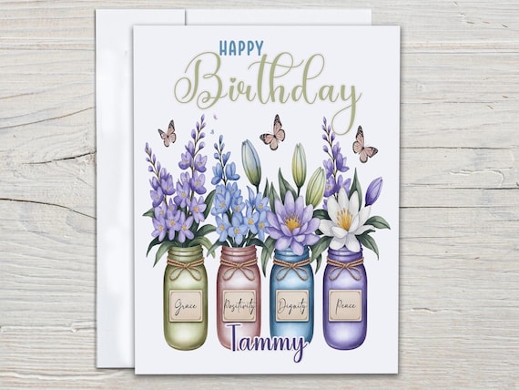 Personalized July Flower Bday Card, Bestie Birthday Card, Granddaughter Card, Bday Card For Mom, Bday Card For Her, Daughter Bday Card,BC109
