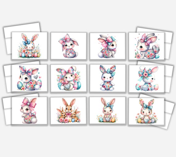 Assorted Easter Bunny Cards, Card Assortment, Greeting Card Set, Happy Easter Cards, Notecard Set, Baby's First Easter, Cute Card Pack, CS10