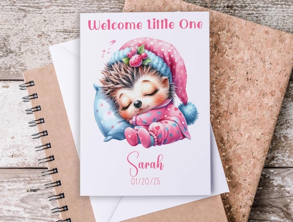 Personalized New Baby Card, Cute Hedgehog, First Grandchild, Welcome Little One, Grandparent Card, Baby Congratulations Card, NB2