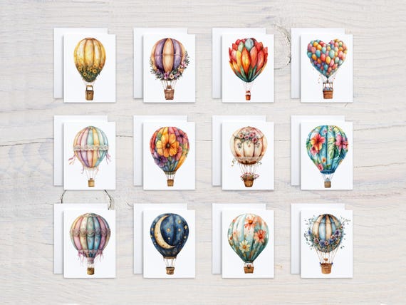 Hot Air Balloon Notecard Set, Card Assortment, Variety Pack, Bulk Cards, Greeting Cards Pack, All Occasion Cards, Everyday, Birthday, CS252
