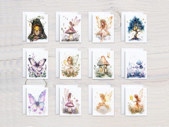 Watercolor Fairy Cards Assortment, Just Because Card, Miss You Card, Blank Notecards, Handmade Card Variety Pack, Thankyou, Happy Bday, CS75