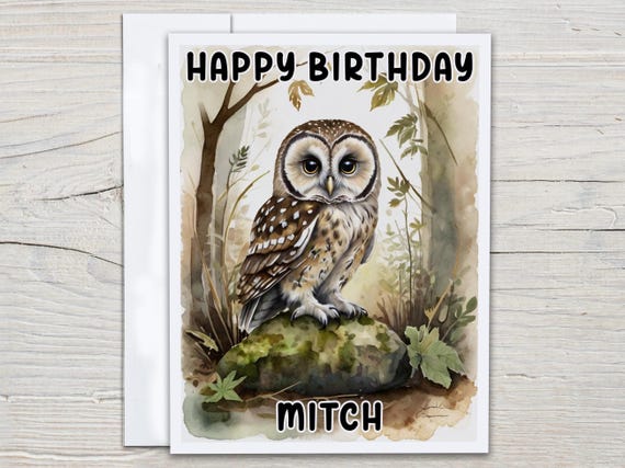 Personalized Owl Birthday Card, Watercolor Owl Card, Wise Owl Illustration, Bird Birthday Card, Granddaughter Card, Card for Nephew, BC222