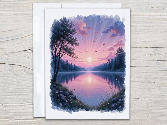 Cute Stationary Set, Notecard Set, Lake Watercolor Cards, Summer Landscape Notecards, Just Because Card, Snail Mail, Everyday, EC259