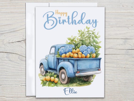 Personalized Watercolor Truck Card, Bestie Birthday Card, Happy Bday, Wife Birthday Card, Bday Card for Her, Antique Truck, BC250