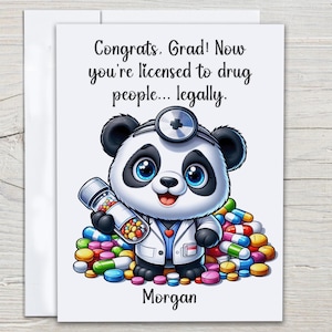Funny Pharmacologist Panda Graduation Card, Personalised Pharmacy Card, PharmD, Pharmacy Student, Healthcare Workers, Grad Card, GR18