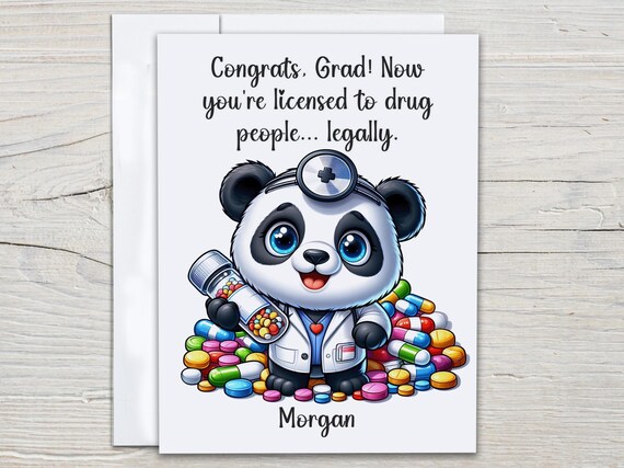 Funny Pharmacologist Panda Graduation Card, Personalised Pharmacy Card, PharmD, Pharmacy Student, Healthcare Workers, Grad Card, GR18