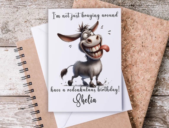 Personalized Funny Donkey Birthday Card, Word Play Card, Humour Card, Happy Bday Card, Friend Birthday, Fun Card, Funny Bday Greeting, BC28