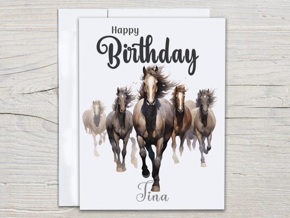 Personalized Watercolor Horses Birthday Card, Horse Bday Card, Horseback Riding Lover, Daughter Bday Card, Happy Bday Card, Western, BC139