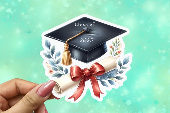 Class of 2025 Sticker, Graduation Cap Sticker, Personalized Grad Sticker, Graduation Party Favor, Custom Label, Highschool Grad, VN71