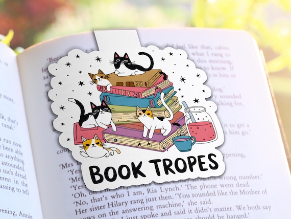 Book Tropes Magnetic Bookmark, Laminated Page Saver, Cat Bookmark, Cute Animal Bookmark, Magnet, Bookstagram, Holographic Bookmark, MB29