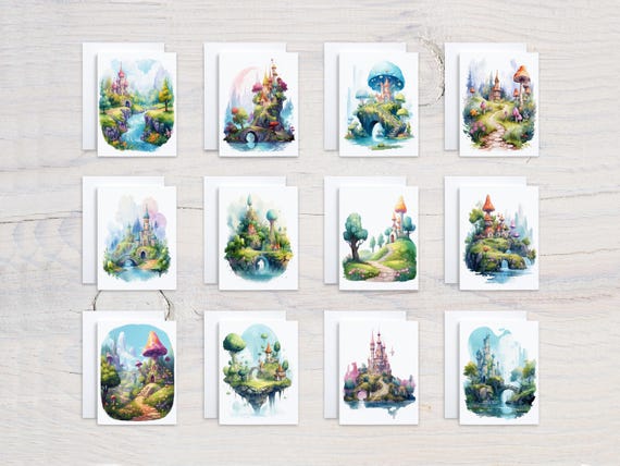Fantasy Landscape Notecards Set, Watercolor Art Cards, All Occasion Card Assortment, Birthday Card Pack, Cute Stationary, Everyday, CS285
