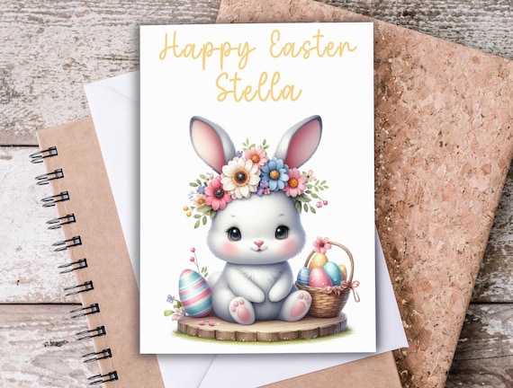 Cute Easter Bunny Card, Personalized Baby's First Easter Card, Granddaughter Easter Card, Kids Easter Card, Handmade Easter, GC16