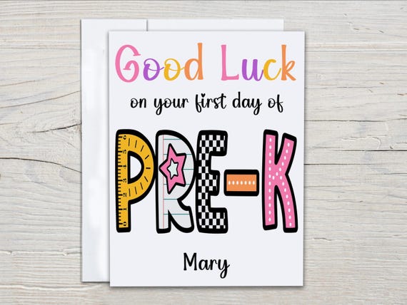 Personalized First Day of School Card, Good Luck Card, Best of Luck, First Day of PreK, School Milestone, Congrats Card, New Beginnings, GL6