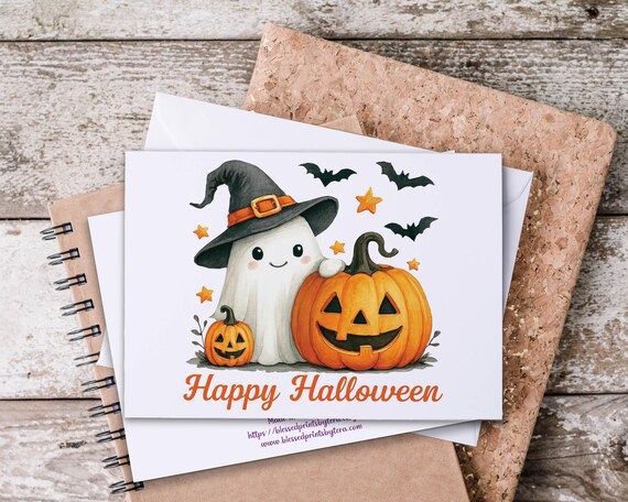 Kawaii Ghost Pumpkin Notecard Set, Happy Halloween Card, Just Because Card, Snail Mail, Blank Notecards, Everyday Notecards, Autumn, HN52
