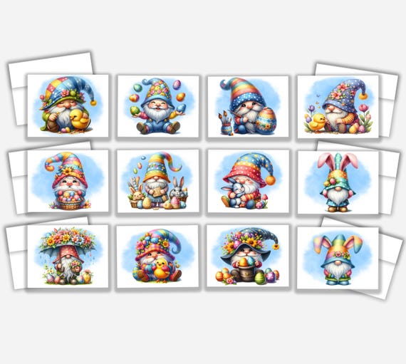 Cute Easter Gnome Greeting Cards Set, Assorted Cards, Bulk Cards Variety Pack, Happy Easter Card, Spring Greeting, Variety Pack, CS21