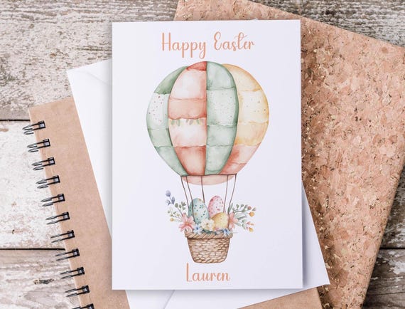 Easter Card with Balloon, Personalized Card, Kids Easter Card, Cute Easter Greetings, Happy Easter Message, Handmade Easter Card, GC31