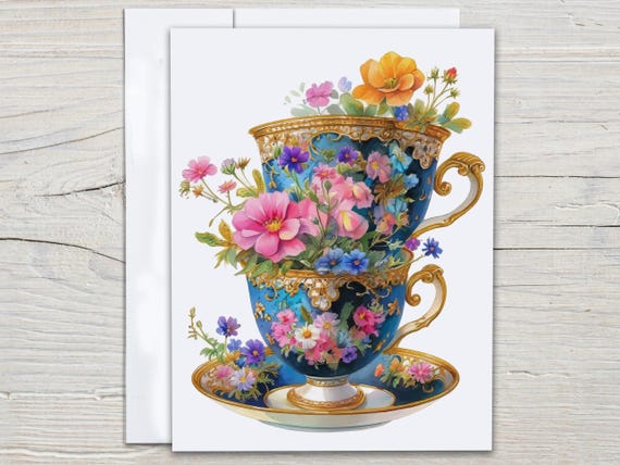 Watercolor Flowers Teacup Notecards, Note Card Set, Thank You Card Pack, Everyday Cards, Blank Notecards, Greeting Cards, Just Because, EC46