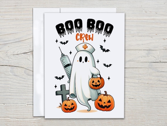 Boo Boo Crew Notecard Set, Ghost Nurse Card, Cute Halloween Card, Funny Halloween Card, Happy October Birthday, Cute Ghost, HN3