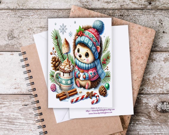 Christmas Hedgehog Notecard Set: Holiday Thank You Cards
