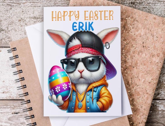 Personalized Bunny Easter Card, Cute Easter Card, Happy Easter Card, Grandson Easter Card, Card for Easter, Children's Easter Card, GC46