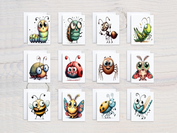 Quirky Insect Notecards, Variety Pack, Card Assortment, Blank Notecards, Get Well Soon Card, Just Because Cards, Everyday Cards, CS312
