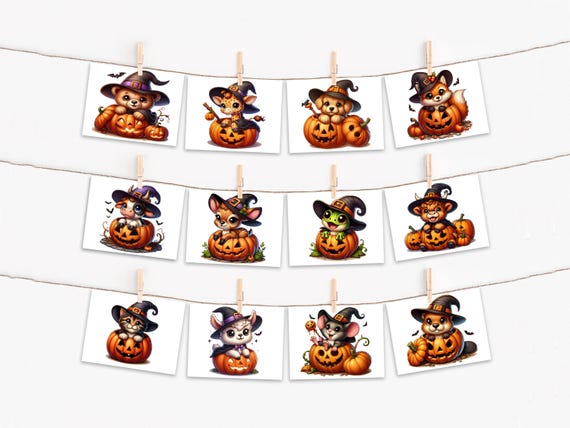 Cute Animal Halloween Notecards, Autumn Notecards, Fall Notecards, Watercolor Pumpkin, Spooky Cards, Halloween Greeting, Blank, CS351