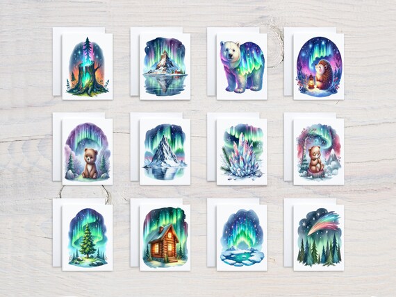 Northern Lights Notecard Set, Assorted Cards, Blank Notecards, All Occasion Cards, Cute Stationary Set, Everyday Cards, Variety Pack, CS200