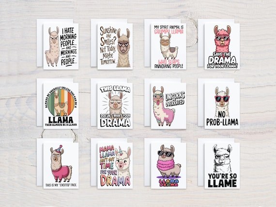 Notecards, Assorted Card Set, Cute Llama Card, Funny Sayings, Get Well Soon Card, Card Variety Pack, Everyday Card, Quirky Stationery, CS362