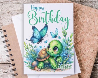 Personalized Turtle Birthday Card, Cute Turtle, Turtle Greeting Card, Sea Turtle, Turtle Lover, Turtley Awesome, Animal Birthday Card, BC39